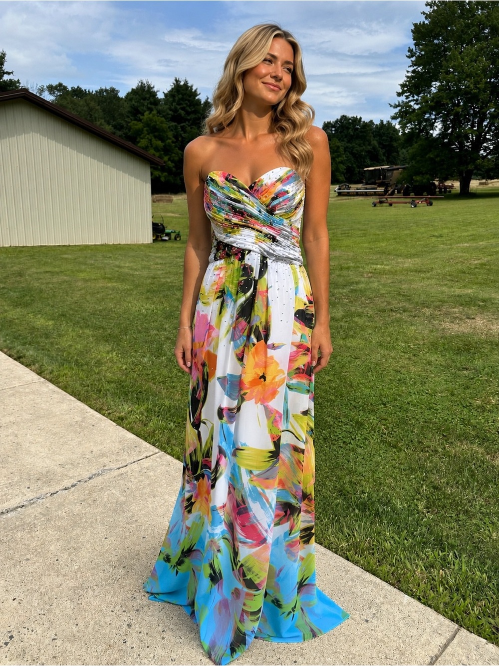 Cachet Strapless Floral Maxi Dress in Multicolor